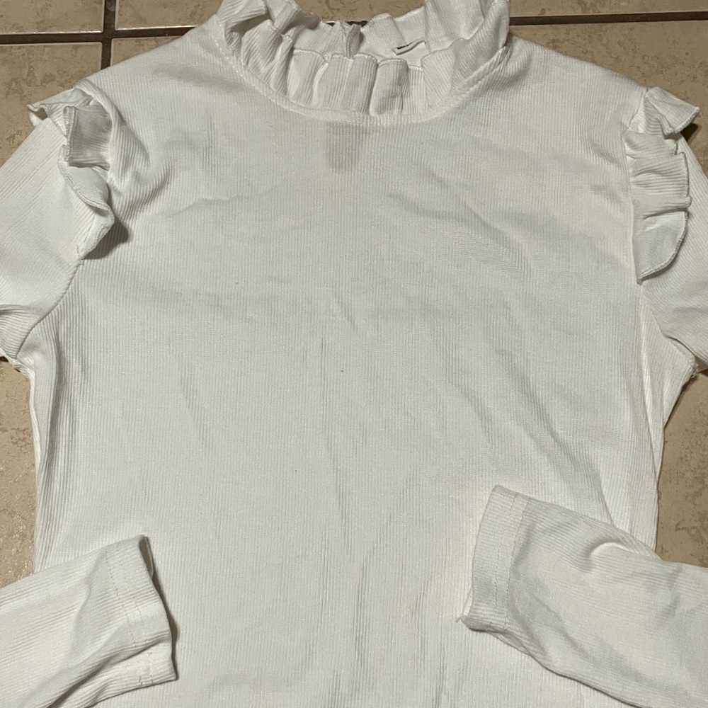 Women's Ruffled White Top - Picture 2 of 3